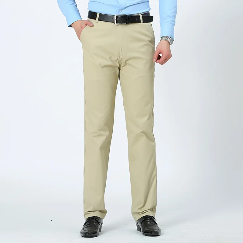 Wiosenno-letnie markowe Spodnie Męskie, Spodnie męskie w średnim wieku, Drobne Codzienne Monochromatyczne Temat Spodnie z Wysokim Stanem, Bawełniane Spodnie