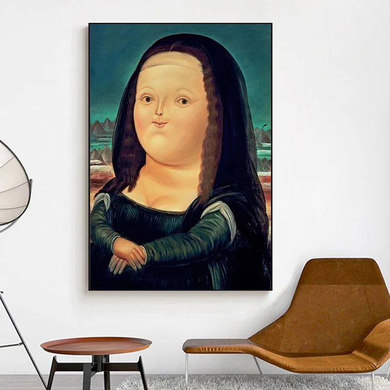 Scandinavian Zabawne Sztuka Mona Lisa Płótno Fernando Botero Słynne Ścienne Artystyczne Plakaty I Druki Streszczenie Fabularne Куадрос