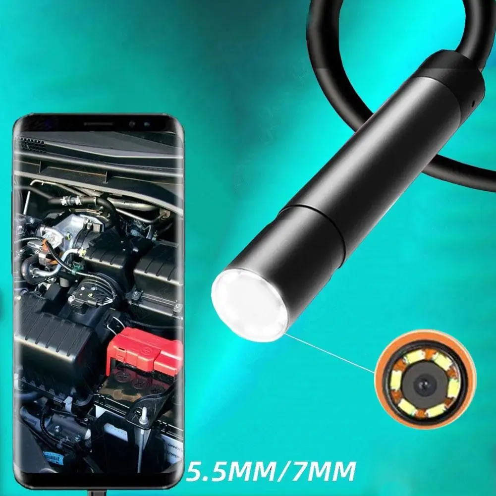 Mini-Endoskop Kamera Wodoodporna Endoskopu Boroskopu Regulowany Miękki Przewód 6 DIOD led 7 mm z systemem Android Type-C USB Kamera Inspekcyjna do Samochodu