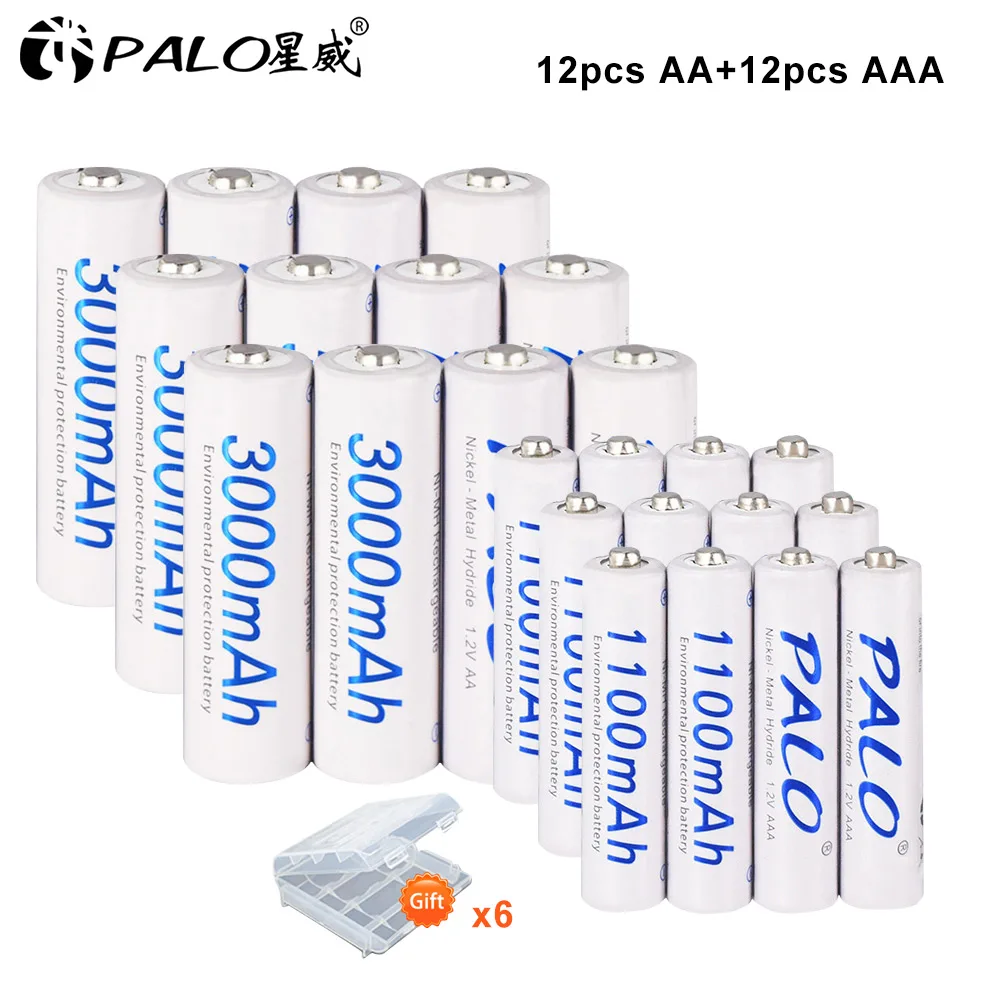 PALO 3000 mah AA bateria + 1100 mah AAA Akumulatory AA 1,2 v Ni-MH AA Bateria AAA Baterii z Wyświetlaczem LCD Ładowarka