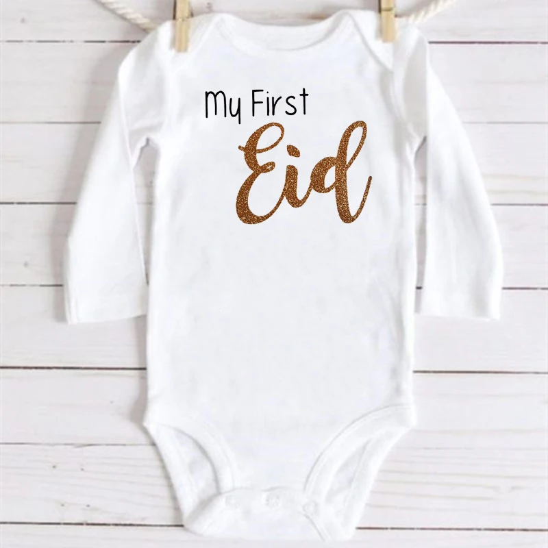 Moja Pierwsza Świąteczna Odzież niemowlęca z Nadrukiem Id, Święta Dziecięce Kombinezony Dla Niemowląt, Body Z Długim Rękawem Dla Chłopców I Dziewczynek, Stroje Dla Ramadan