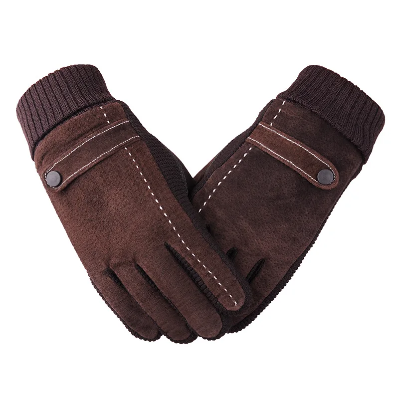 Rękawice ze świńskiej skóry męskie rowerowe, motocyklowe, zimne i ciepłe rękawiczki zimowe zagęszczony plus, odzież ciepłe