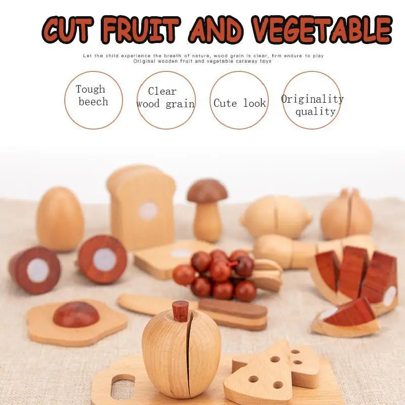 Symulacja Gry Dom Wyciąć Owoce Zabawki dla Dzieci Naturalne Drewno Kolor Owoców i Warzyw Naczynia Drewniane Zabawki na Prezent