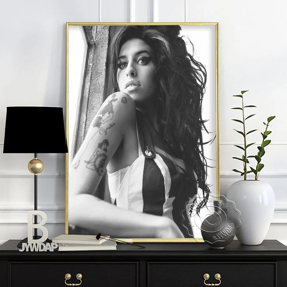 Czarno-Biała Amy Winehouse Muzyczna Piosenkarka Gwiazda Plakaty Na Ścianie Artystyczny Wystrój Drukuje Zdjęcia Nowoczesna Sypialnia Wystrój Domu Płótno Malarstwo
