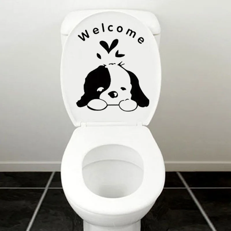 Zabawny Pies Naklejki Na Ściany Łazienki Dekoracji Pokoju Powitalne Litery Naklejki Na Ścianę Do Toalety Naklejka Wymienny Wystrój Domu