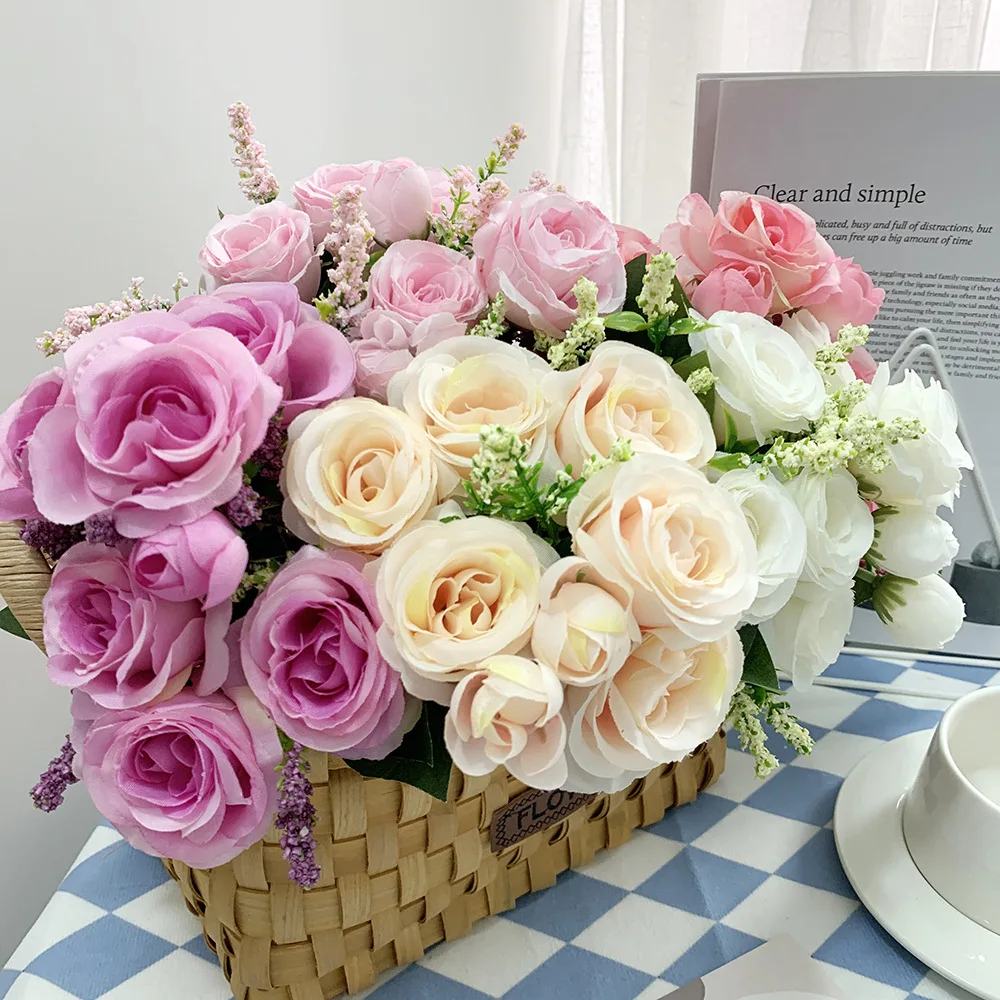Sztuczny kwiat bukiet róż 30 cm/11,8 cala sztuczna roślina festiwal impreza urodziny ślub dekoracja wewnętrznego ogrodu