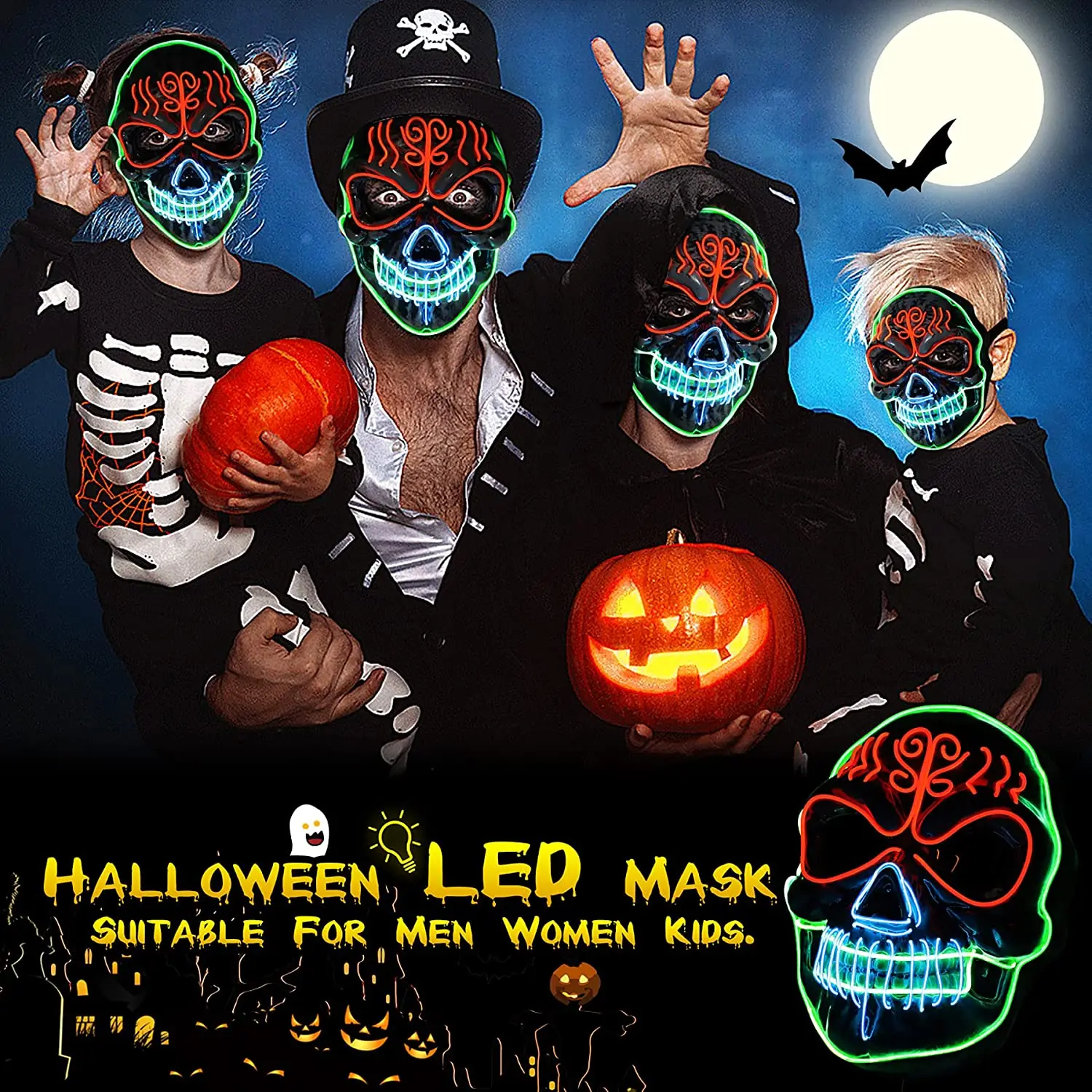 EL druciana maska Świeci Neon Led Maska Na Halloween jutro ziemia straszne wieczorne Maski cosplay Od 3 Do Stałej sterownik