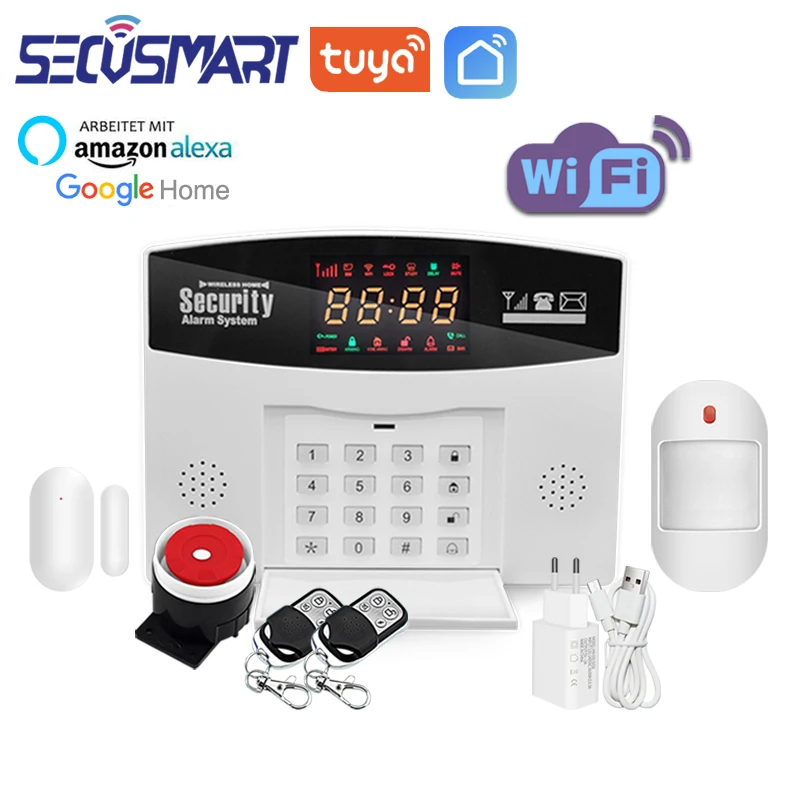 Tuya WiFi GSM Strona Alarmowy Alarm Bezprzewodowy Czujnik Drzwi Wbudowana syrena Aplikacja Smart Life Zgodne Alexa Google Home