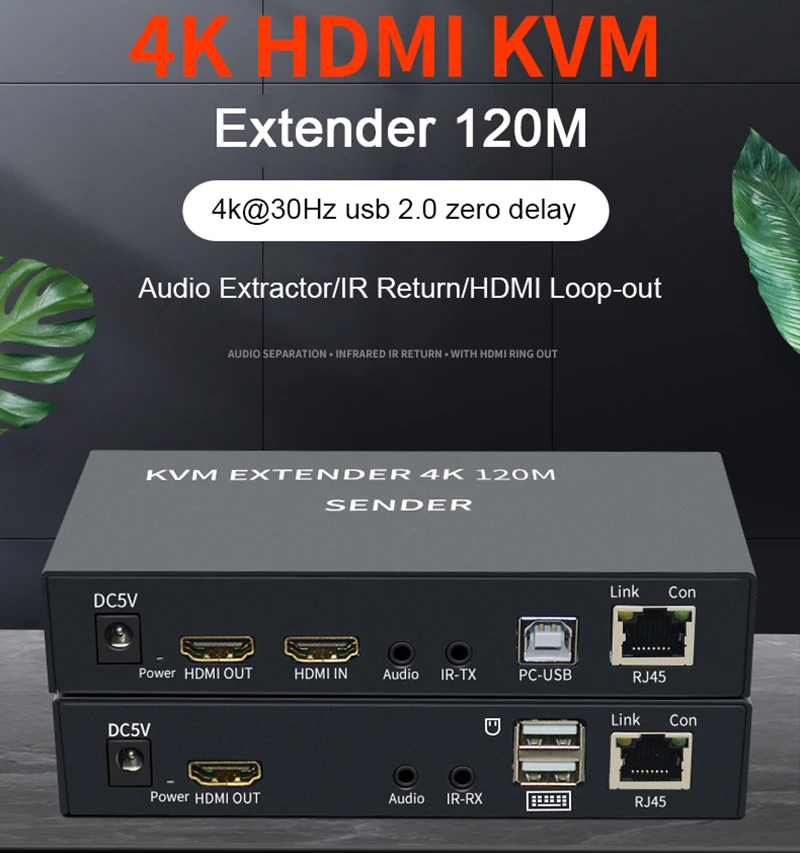 4 Do 120 m HDMI Przedłużacz KVM Przez Cat5e Cat6 Rj45 Kabel Ethernet Konwerter Wideo Nadajnik Odbiornik Zestaw Obsługa USB Klawiatura Mysz
