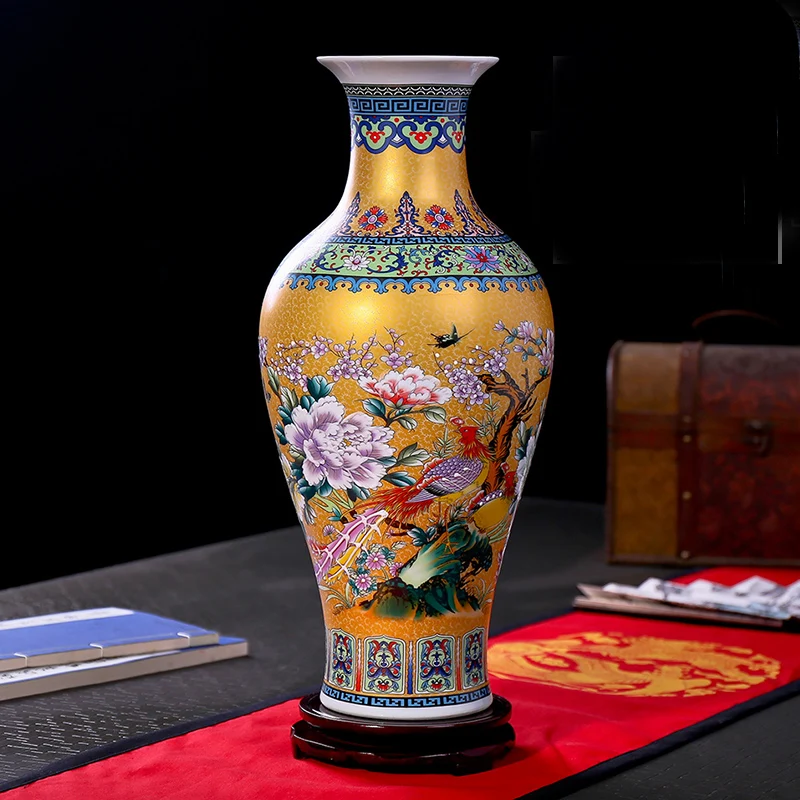 Chińska ceramiczny Wazon o wysokości 46 cm, Duża wazonów z Feniksem i kwiatki do Dekoracji domu, 1 Waza 1 odpowiednie podstawki