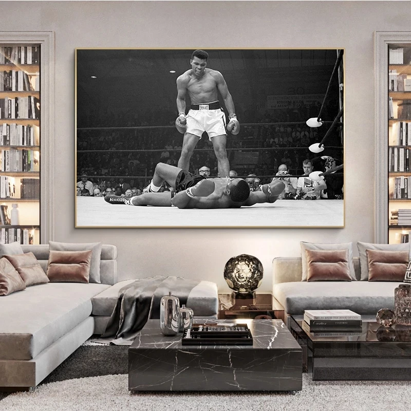Muhammad Ali VS Sonny Листон Sportowy Plakat Ścienny Płótno Sztuki Obraz na Płótnie Dekoracyjne Malarstwo do Pokoju Chłopca Sportowa Gwiazda Obraz