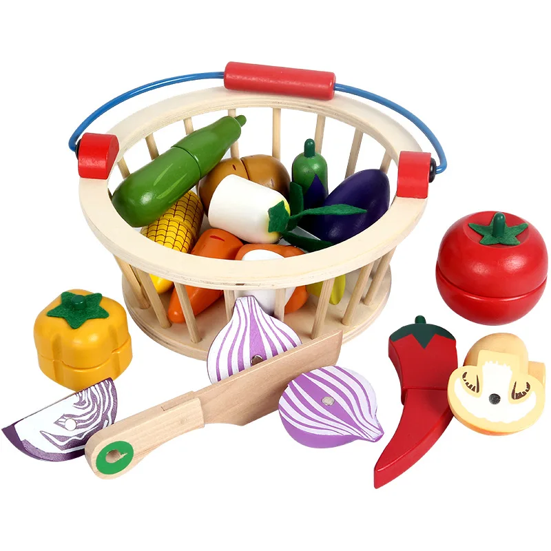 Łóżeczka Drewniane Magnetyczne Rzeźbione Owoce i Warzywa, Wycięte Zegarki, dla Dzieci Wycięte Szczęśliwe Rodzinne Kuchenne, Zabawki, Zabawki-puzzle dla wczesnej edukacji