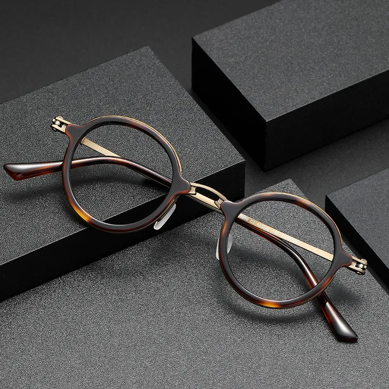 Nowe Modne Okrągłe Octanowe Okulary dla Mężczyzn i Kobiet, Optyczne, Okulary Ręcznie z Czystego Tytanu, Wzór Prosta Oprawa dla Punktów