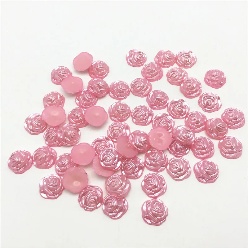 100pcs 12 mm Różowy Różowy Perłowy Kwiat Flatbacks Кабошоны Biżuterii Scrapbooking Rzemiosła DIY
