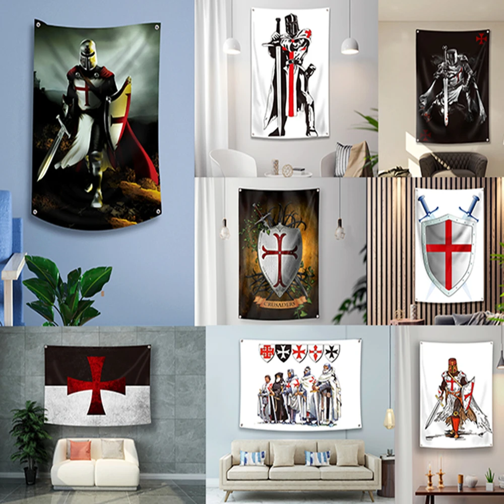 Rycerze Templariusze Banery Na Ścianie Flaga Rocznika Zbroje Krzyżowców Wojownik Ścienne Artystyczne Plakaty Na Płótnie Obraz Ozdoba Domu Fresk