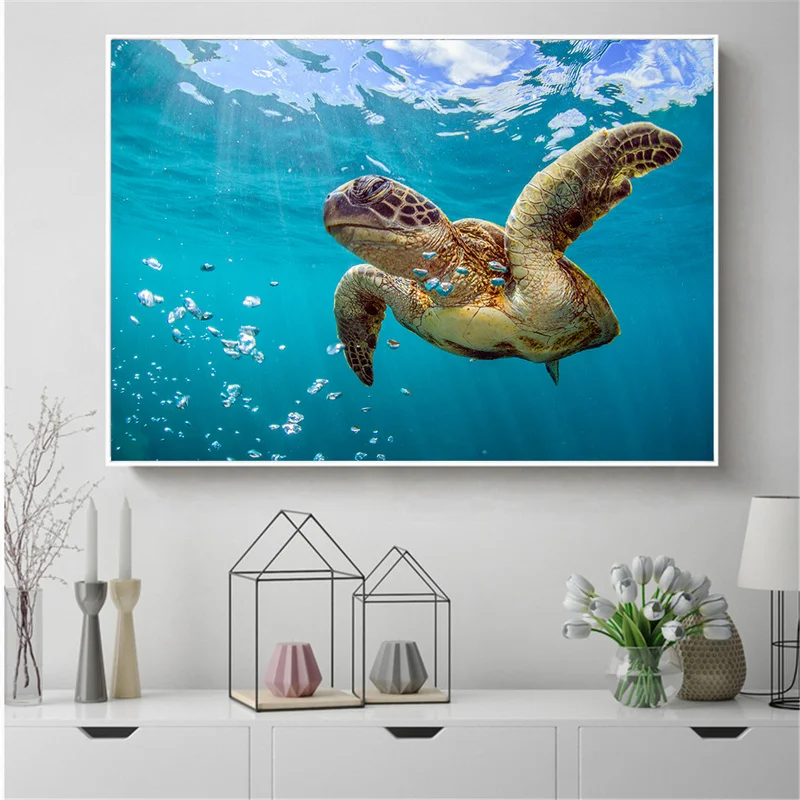 Żółw Uchwyt Sztuka Płótnie Obraz Ocean Żółw Malarstwo Ścienne do Salonu Wystrój Łazienki Wystrój Sypialni