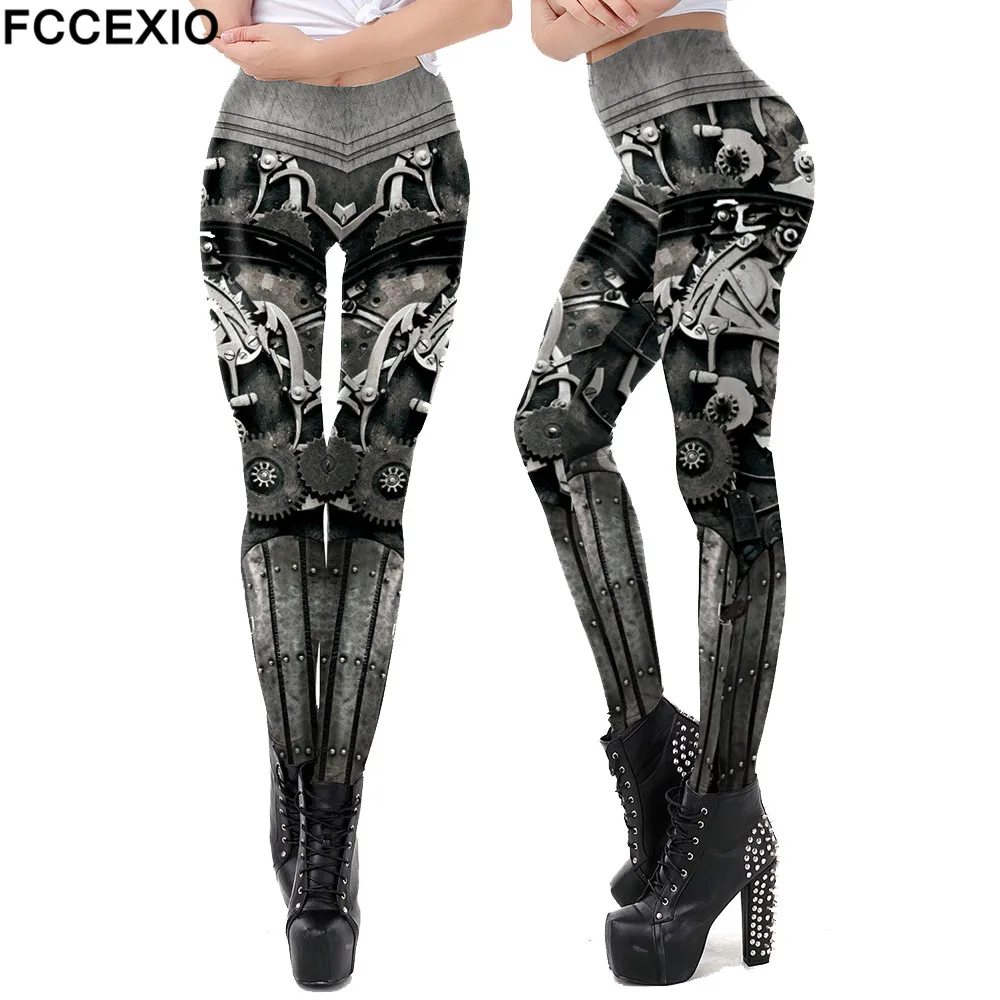 FCCEXIO, Damskie Legginsy w Europejskim i Amerykańskim Stylu w stylu punk z Cyfrowym 3D Print, Sexy Legginsy, Dorywczo Spodnie dresowe Fitness S-XL