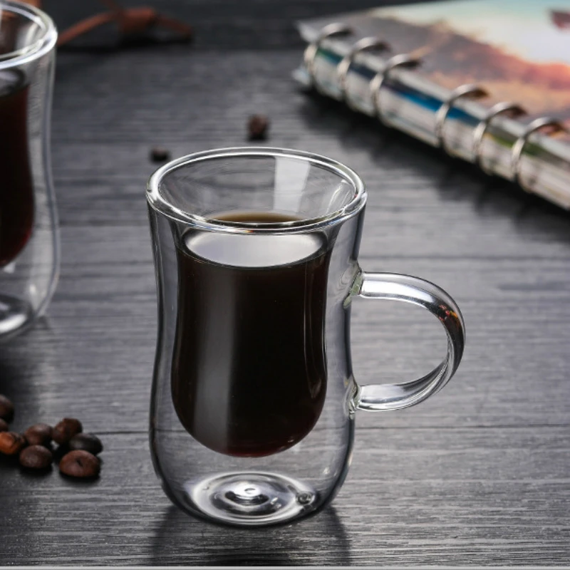 80 ml Europejska Podwójna filiżanka do Kawy odporność termiczna Podwójna Szklana Filiżanka Do Cappuccino, Szklanka Mleka, Szklanka Soku, Nowa Kawiarnia, Biuro