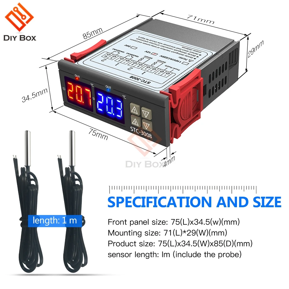 STC-3008 Podwójny LED Cyfrowy Termostat Regulator Temperatury DC 12 v 24 v AC 110 v 220 v Inkubator Dla Wewnętrznego Ogrzewania Regulator Chłodzenia