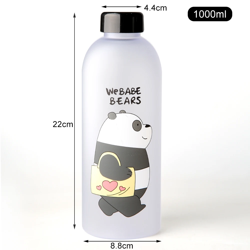 1000 ml Słodki Miś Panda Butelki Wody Kubek ze Słomką Przezroczysta Kreskówkowe Кавайная Butelka Do Wody, Naczynia do Napojów, Matowy Kubek Białko Shaker