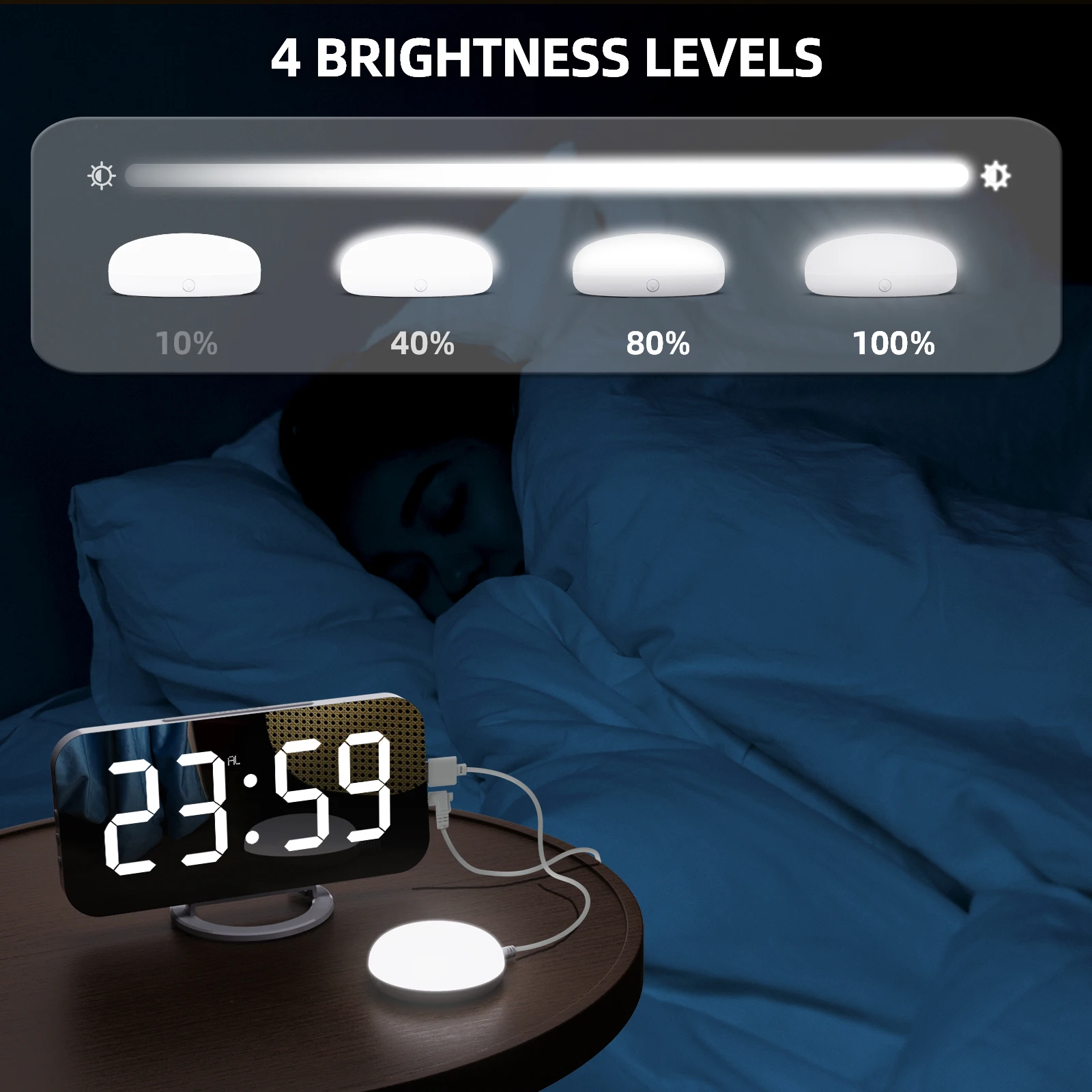 Nowy, Kreatywny Led Wibracyjny Alarm Wielofunkcyjny Podwójny USB Ładowanie Niemy Nocne Światła Automatyczna Regulacja Jasności