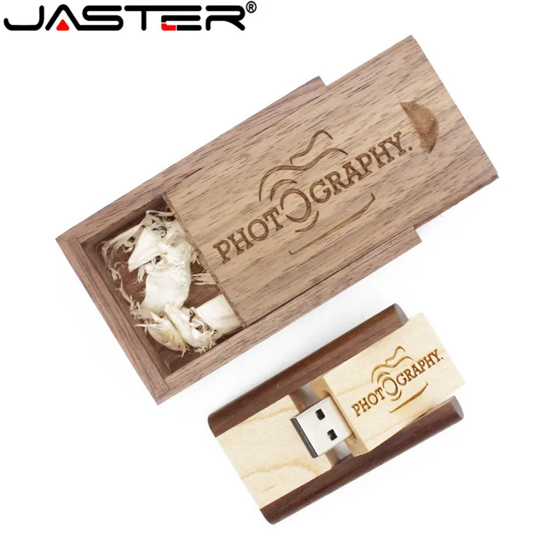 JASTER pamięci USB kreatywny Drewniany kwadratowy obrotowy USB 2,0 4GB128GB pendrive 64GB USB drewniane PUDEŁKO Bezpłatny własne logo