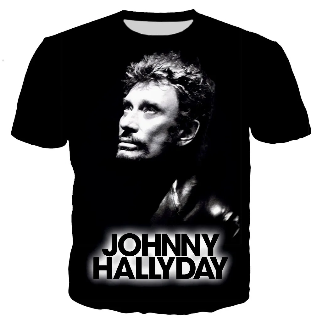 2023 Nowa dostawa W Stylu hip-hop, t-shirt z 3D print Johnny Hallyday, Męska I Damska Letnia Moda Casual t-Shirt, t-Shirty Оверсайз