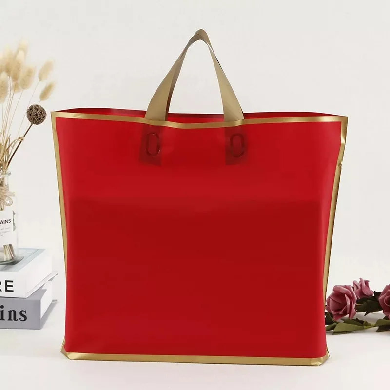 50 szt 33x24x6 cm Grube Duże plastikowe torby na zakupy, Prezent dla бутиковой ubrań, z tworzyw sztucznych prezent torba z uchwytem wysokiej jakości.