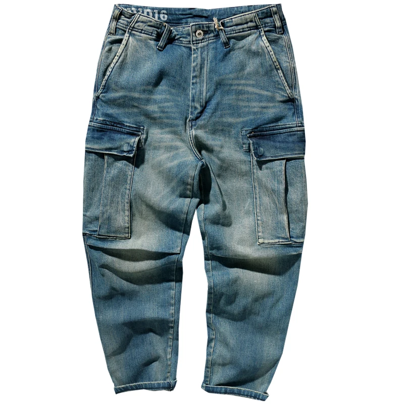Spodnie męskie nine minutes spodnie dostępne małe proste retro выстиранные stare ciężkie jeans stretch.