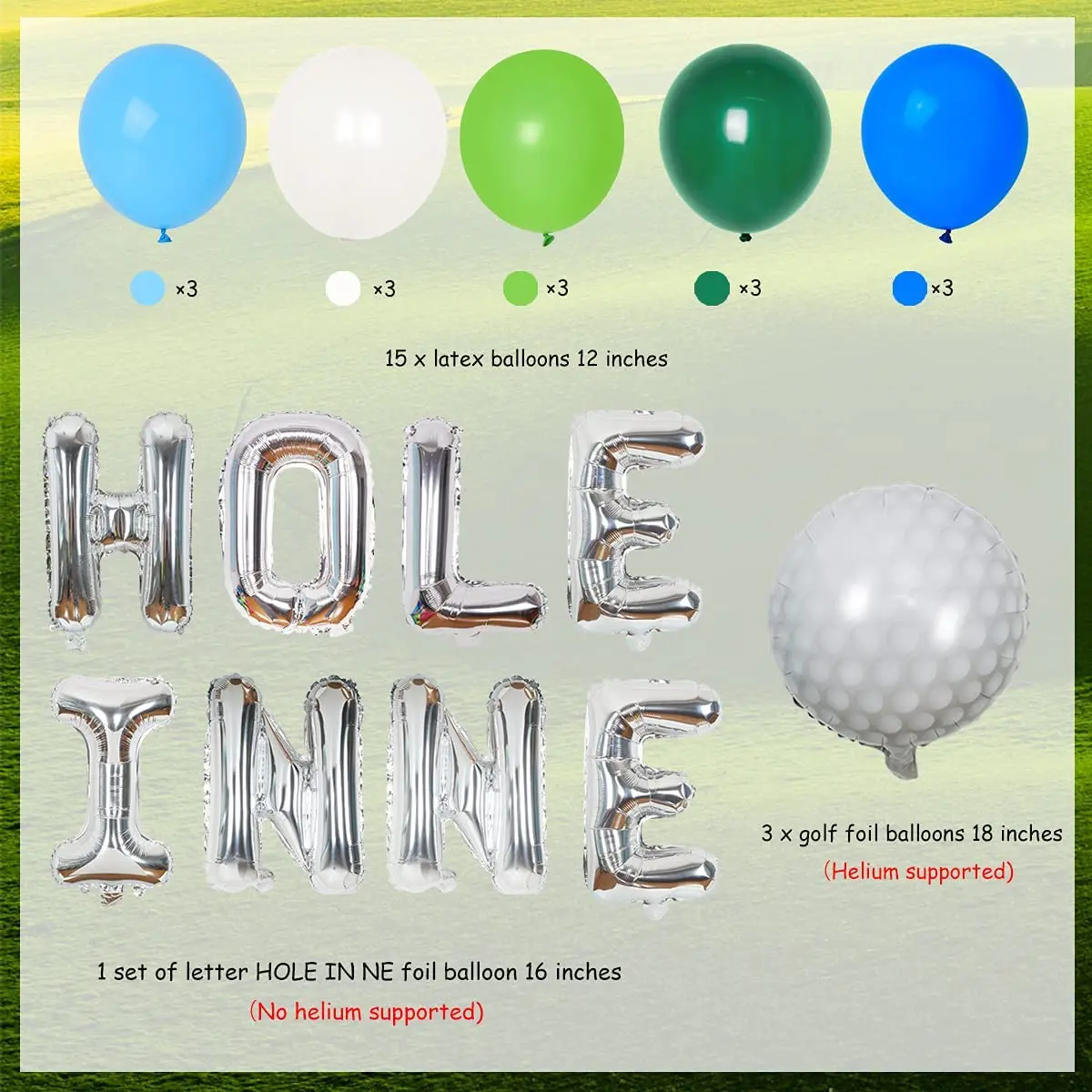 Temat Golfa 1 Urodziny Biżuteria Srebrna Folia Litery Balony, Golf Folia Balony dla Chłopców Sport na Świeżym Powietrzu Tematyczne Wieczorne Toaletowe