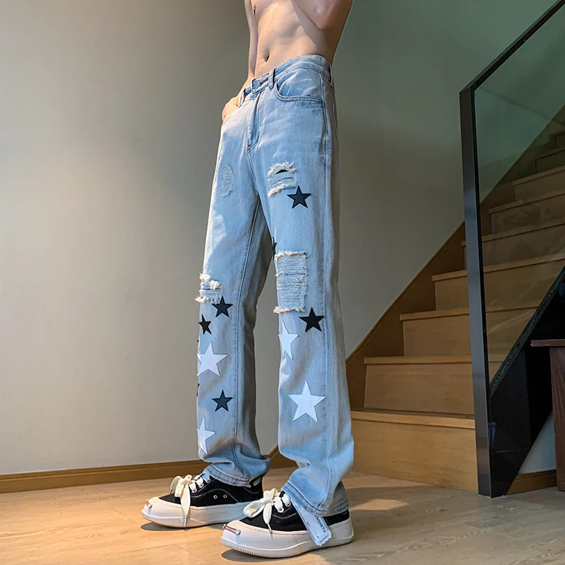Męskie proste dżinsy w stylu hip-hop, Trendy Neutralne Spodnie Jeansowe, Temat Szerokie Uliczne Spodnie Męskie Baggy Amerykańskie Dżinsy Dużego rozmiaru 5xl