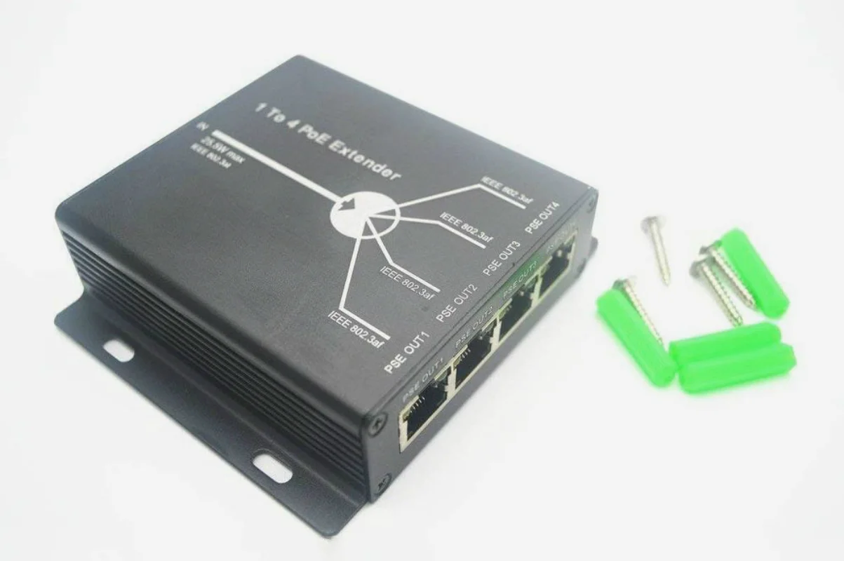 Przedłużacz HKBTM 4 porty IEEE802.3af PoE dla kamer IP Zwiększa zasięg transmisji 120 m z 10/100 m LAN porty