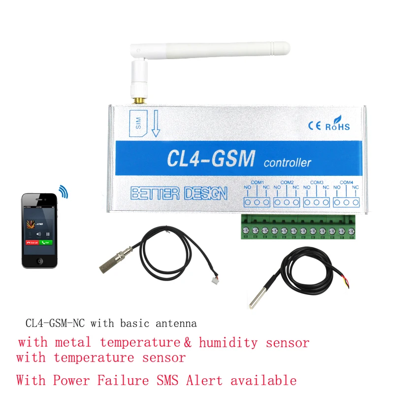 GSM Przełącznik SMS Kontroler 4 Przekaźnik Bram Garażowych CL4-GSM z czujnikiem temperatury Ostrzeżenie O Wyłączeniu zasilania Domowych Urządzeń Elektrycznych