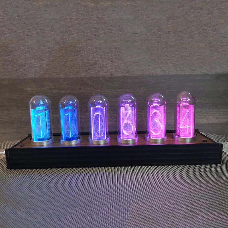 RGB Glow Nixie Tube Zegar Cyfrowy, Metalowe, Drewniane Zegary Stołowe Ciche Rocznika Led Zegar Cyfrowy Budzik Elektroniczny Zegar na Biurko