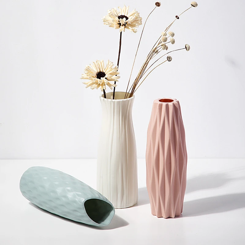 Strona główna Nordic Plastikowy Wazon Prosty Mały Świeży Doniczka Butelka do Przechowywania Kwiatów Salon Nowoczesny Ozdoba Domu Ozdoby