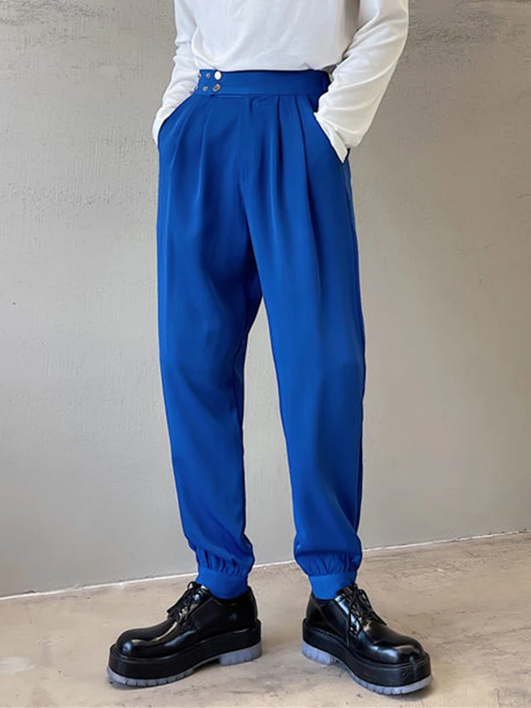IEFB Mężczyzna Dorywczo Garnitur Spodnie Koreański Styl Metalowy Ornament Prosty 2023 kolorem Nowe Modne Spodnie 9A1744