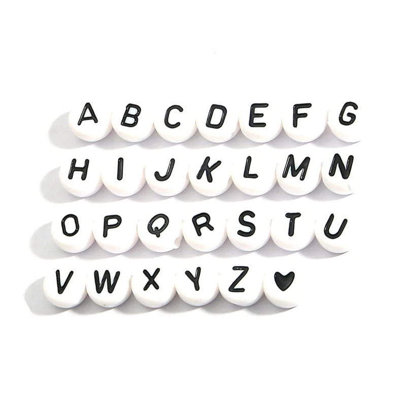 100pcs 4x7 mm Spłaszczone, Akrylowe Z Literami Biały Okrągły Pojedynczy Alfabet Dystansowe Koraliki Do Wyrobu Biżuterii Handmade Diy Bransoletka