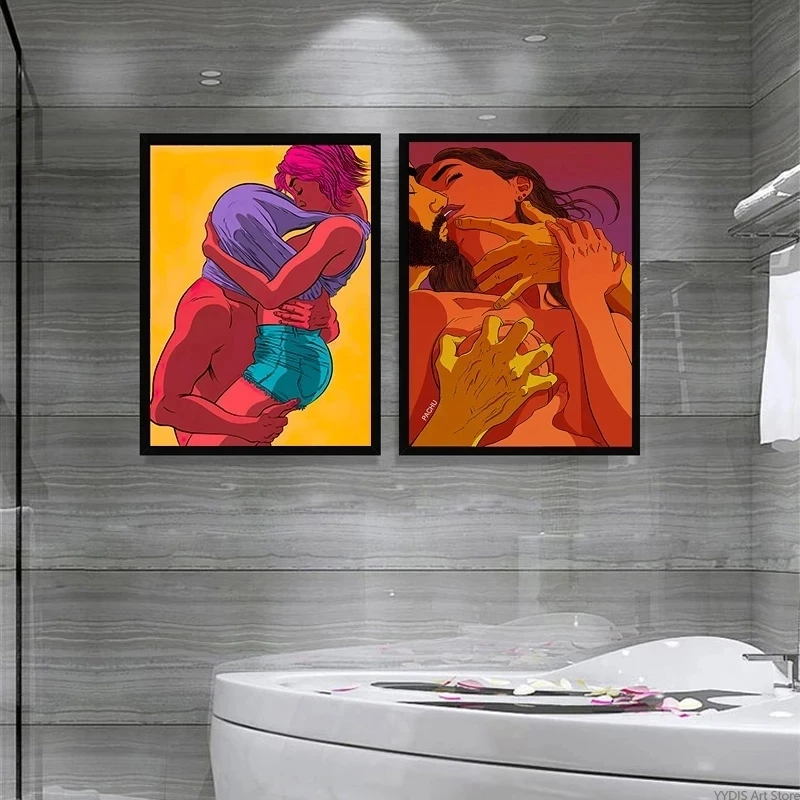 Sexy Lover Nagie Ciało Mężczyzny Kobieta Postać Na Płótnie Obraz Erotyczny Plakat Dorośli Uchwyt Sztuka Куадрос Malarstwo Abstrakcyjne Bar Wystrój Domu