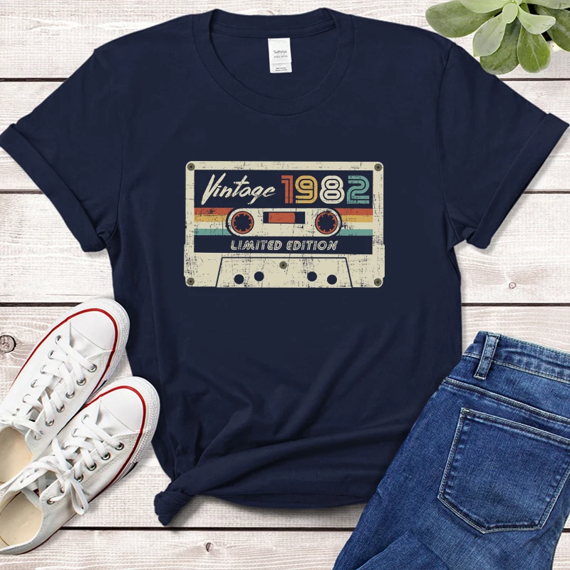 Limitowana Seria Retro Vintage 1982 Taśma t-Shirt Damski 41st 40 Lat, Koszulka Na Urodziny, Odzież Damska Świąteczna