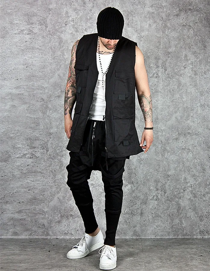 Modne Spodnie Męskie Hip-hop Luźne Spodnie z Cross Gumką Męskie Czarne Trendów Ulicznych Casual spodnie do Biegania Męskie