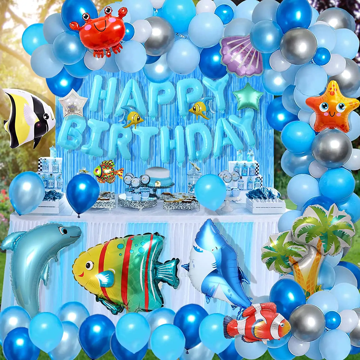 1 zestaw Niebieski w Kropki balonu, Garland, Łuk, Zestaw, Ozdoba do dziecięcego Urodzin, Tło, Morskie Zwierzę, Balon z Folii aluminiowej