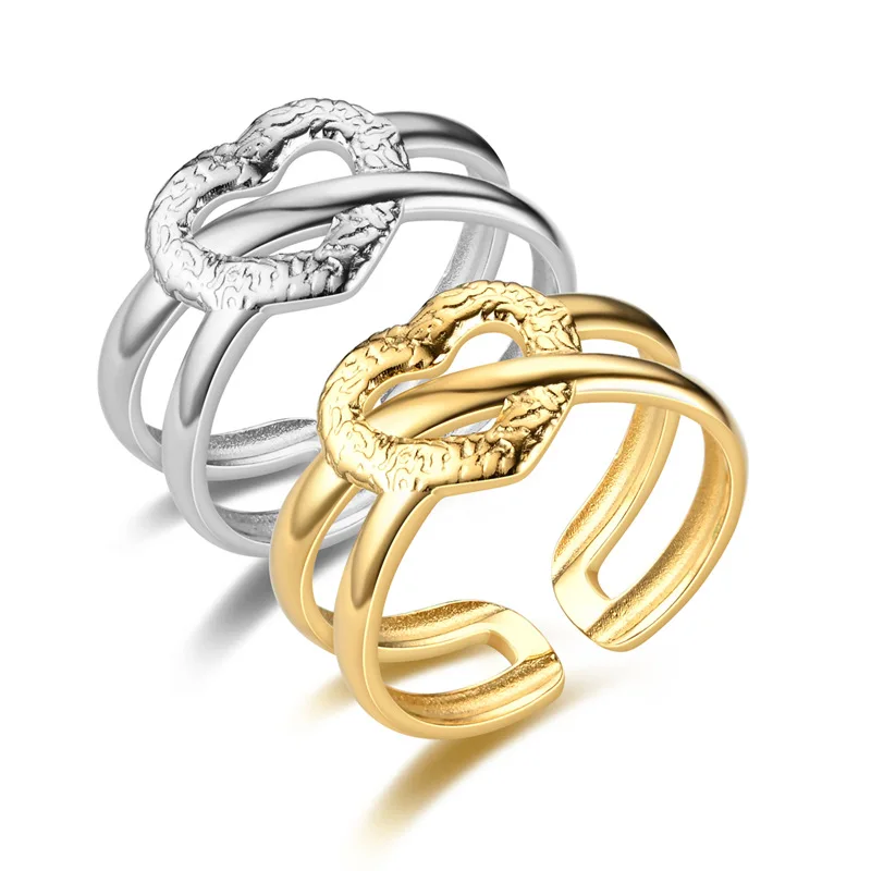 Aroutty 2022 Trend Moda Serce Palec Pierścień Kolory: Złoty, Srebrny Kolor Stal Nierdzewna Otwarte Pierścienie Dla Kobiet Para Dekoracje Ślubne Prezenty
