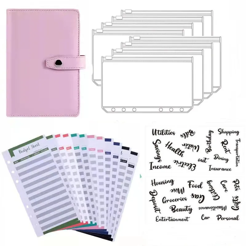 Ekonomiczny harmonogram A7 z 12 kopert dla kasy, kolorowy notatnik z imitacji skóry z 8 kieszeniami dla folderów A7
