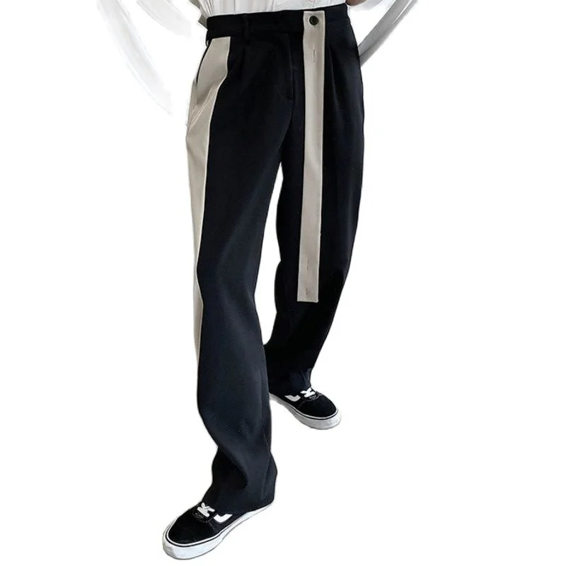 PFNW Antumn Nowe Ins Patchwork Casual Spodnie w Podłogę, Męskie Kontrastujące Koreański Modne Pionowe Spodnie Z Wysokim Stanem 12X1549