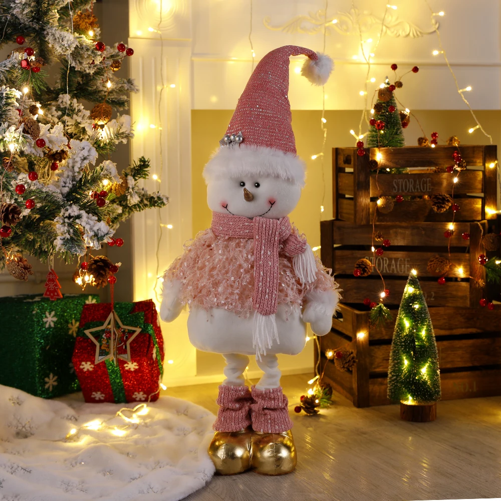 Boże narodzenie Ładny Różowy Elastyczny Mikołaj, Bałwan Pluszowe Lalki Stojące Świąteczne Ozdoby do Domu, Ozdoby Choinkowe