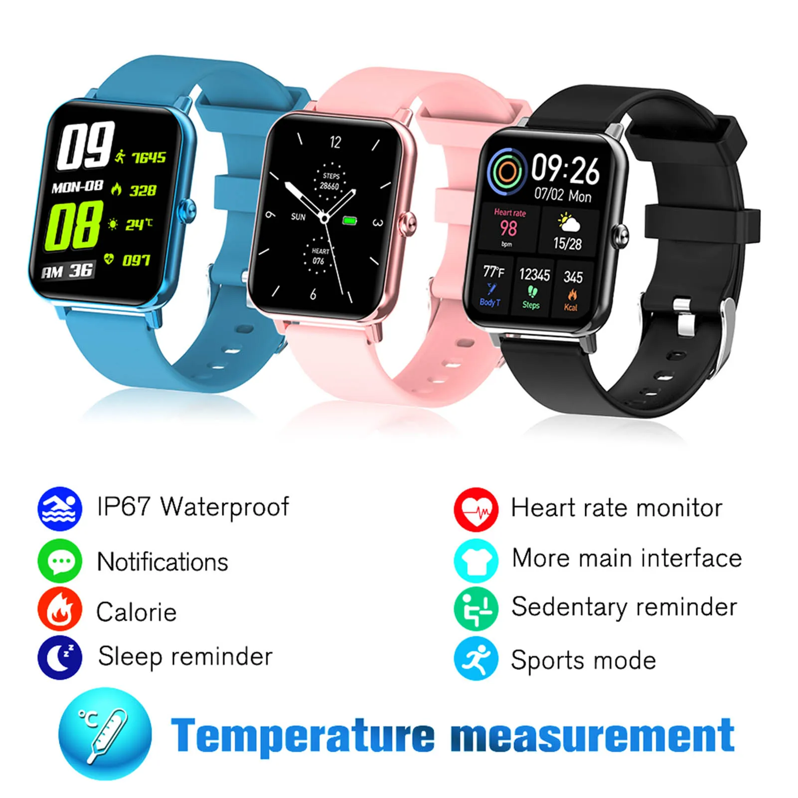 Nowy F15 Pro Inteligentny Zegarek Wodoodporny IP67 Temperatura Pełna Dotykowy Fitness-Tracker Monitorowanie Rytmu serca Damskie Męskie Zegarek