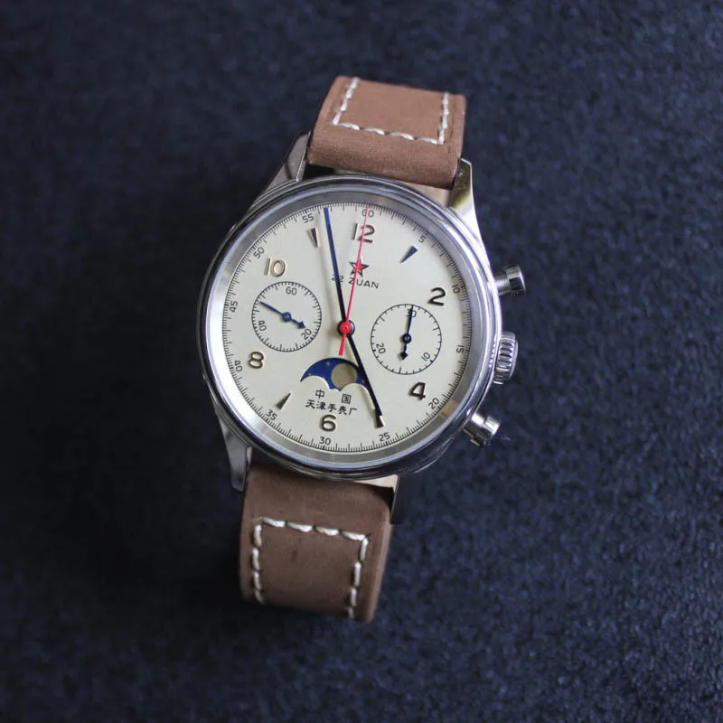 Mewa Faza Księżyca Lotnictwa Pilot 1963 Ręczny Zegarek Mechaniczny Męski Zegarek Szafirowe Szkło Zegarka z Wodą Kalendarza dla Mężczyzn