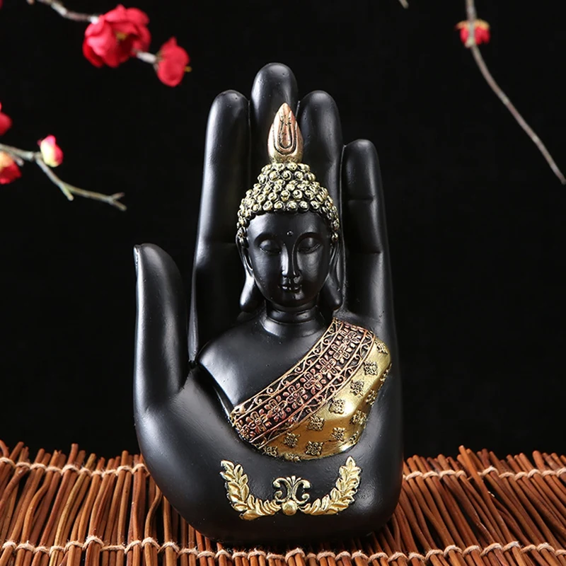 Statuetka tajskiego Buddy w dłoni, Statuetka zen-Buddy -Wewnętrzny/Zewnętrzny dekoracje do ogrodu, patio, ganek, Artystyczny wystrój dworu