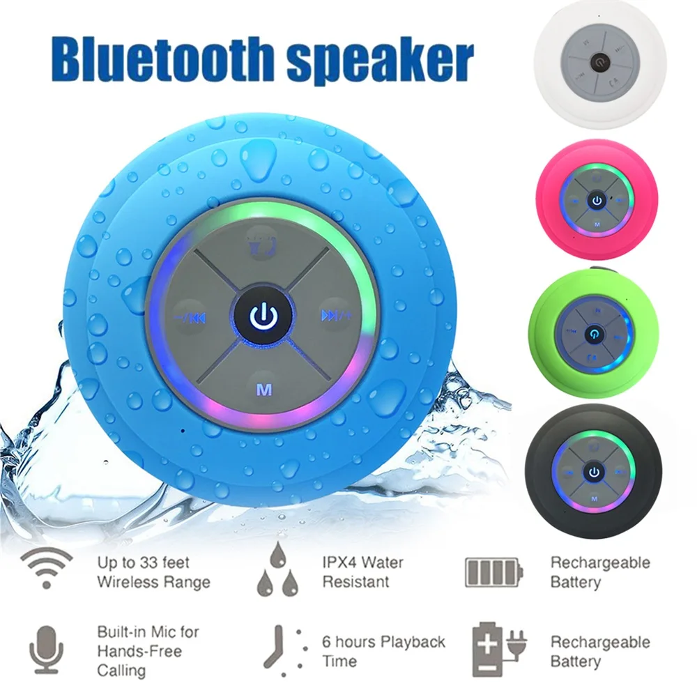 USB Mini Led Z Bluetooth, Głośnik Przenośny Wodoodporny Bezprzewodowy zestaw Głośnomówiący Głośnik Prysznic, Basen Odkryty Led Downlight