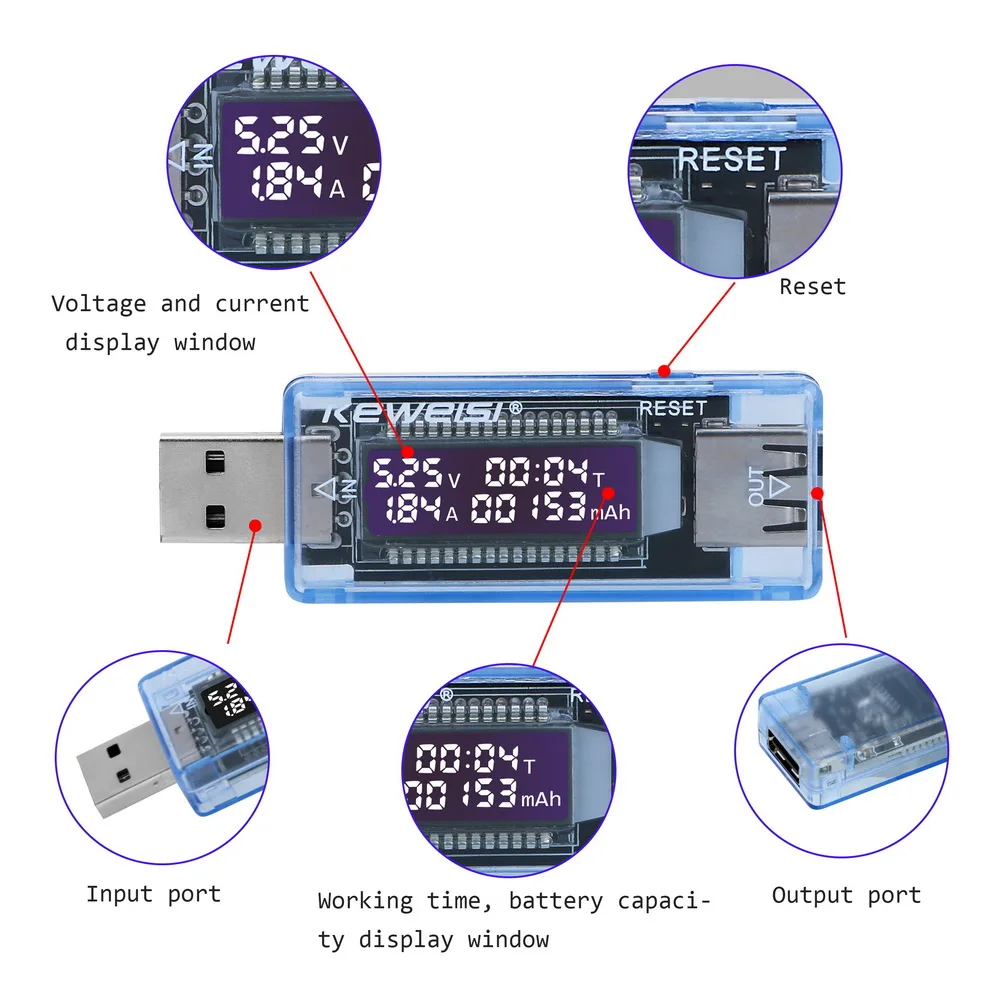 USB Prąd Napięcie Pojemność Tester Miernik V Prąd Napięcie Wykrywania Przenośnego Detektora Mocy Ładowarka Pojemność Tester